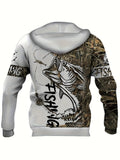 Men's Casual Fishing Pattern 3D Print Hooded Sweatshirt