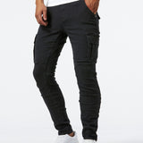 Slim Fit Multi Pocket Jeans, Men's Casual Street Style High Stretch Denim Cargo Pants