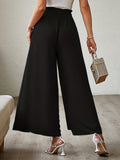 kkboxly  Solid Tied High Waist Pants, Casual Pleated Wide Leg Pants For Spring & Fall, Women's Clothing