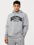 kkboxly Plus Size Men's "BOSTON" Print Hooded Sweatshirt Oversized Hoodies Fashion Casual Tops For Spring/autumn, Men's Clothing