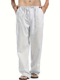 kkboxly Men's Cotton & Linen Blend Long Pants, Loose Elastic Waist Large Pocket Trousers