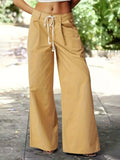 kkboxly  Solid Drawstring Wide Leg Pants, Casual Pocket Pants For Spring & Fall, Women's Clothing