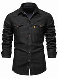 kkboxly  Cotton Denim Shirt Men Long Sleeve Quality Cowboy Shirts For Men Casual Slim Fit Mens Designer Clothing