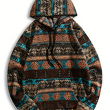 Aztec Print Kangaroo Pocket Hoodie, Casual Long Sleeve Drawstring Hoodie Sweatshirt, Women's Clothing