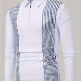 kkboxly  Polka Dot Print Men's Color Block Casual Long Sleeve Lapel Shirt, Spring Fall