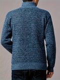 Men's Trendy Knitted Pullover, Casual Mid Stretch Breathable Zip Up Long Sleeve Sweater For Outdoor Fall Winter