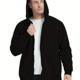 kkboxly Plus Size Men's Solid Hooded Jacket For Spring/autumn, Oversized Trendy Long Sleeve Cardigan Sweatshirt For Males, Men's Clothing