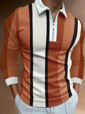 kkboxly  Men's Stripe Long Sleeve Zip Polo Shirt, Men's Clothing