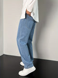 kkboxly  Men's Letter Print Street Style Denim Jeans, Fashion Trend, Y2K Style, Can Be Paired With Chain Decoration