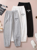 3 Pcs Girls Joggers Letter Print Elastic Waist Trendy Sweatpants Jogger Pants Outfit