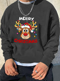 kkboxly Fashionable Men's Casual Christmas Reindeer Print,Long Sleeve Round Neck Sweatshirt,Suitable For Outdoor Sports,For Autumn And Winter,Can Be Paired With Hip-hop Necklace,As Gifts