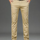 kkboxly  Classic Design Dress Pants, Men's Formal Solid Color Mid Stretch Dress Pants For Spring Summer Business