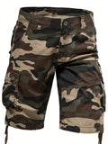 kkboxly Men's Street Style Outfit: Camo Pattern Cargo Shorts With Pockets - Look Stylish & Trendy!