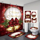 4pcs Christmas Bell Shower Curtain Set, Bathroom Curtain Set With 12 Hooks, Non-Slip Rugs, Toilet Lid Cover And Bath Mat, Waterproof Shower Curtain, Bathroom Accessories, Christmas Decoration, 180*180cm/70.9*70.9in