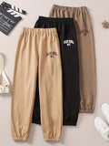 3 Pcs Girls Joggers Letter Print Elastic Waist Trendy Sweatpants Jogger Pants Outfit