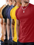 kkboxly 5pcs Men's Fashion Sports T-shirt, Casual Stretch Round Neck Tee Shirt For Summer