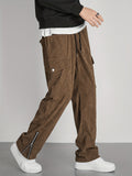 kkboxly  Zipper Design, Men's Corduroy Cargo Pants With Flap Pockets, Comfy Trendy Trousers