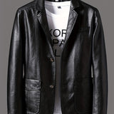 kkboxly  Men's Leather Lapel Zipper Up Cool Trendy Jacket For Autumn Winter Wear