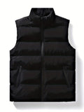 kkboxly  Warm Winter Vest, Men's Casual Zipper Pockets Stand Collar Zip Up Vest For Fall Winter