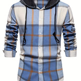 kkboxly  2023 Spring And Autumn New Men's Loose Hooded Plaid Shirt