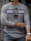 kkboxly  King Print, Men's Graphic Design Crew Neck Long Sleeve Active T-shirt Tee, Casual Comfy Shirts For Spring Summer Autumn, Men's Clothing Tops