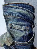 kkboxly  Regular Retro Straight Leg Jeans, Men's Casual Street Style Stretch Distressed Denim Pants With Pockets