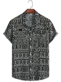 kkboxly  Mens Semi-formal Bohemia Style Slightly Stretch Short Sleeve Shirt, Male Clothes For Spring And Summer