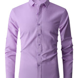 kkboxly  Classic Design Shirt, Men's Semi-formal Button Up Lapel Long Sleeve Shirt For Spring Summer Business