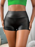 kkboxly Faux Leather Skinny Shorts, Sexy Solid Biker Shorts, Women's Clothing