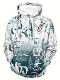 Plus Size Men's Graffiti Pattern Print Hoodies Spring Fall Winter Hooded Sweatshirt For Big & Tall Males, Men's Clothing