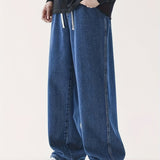 kkboxly  Wide Leg Cotton Jeans, Men's Casual Street Style Loose Fit Denim Pants For Spring Summer