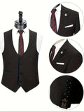 kkboxly  Formal 3 Pieces Set, Men's One Button Suit Jacket & Single Breasted Vest & Pants Suit Set For Business Dinner Wedding Party