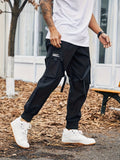 Trendy Plain Black Cargo Pants, Men's Multi Flap Pocket Trousers, Loose Casual Outdoor Joggers, Men's Work Pants Outdoors Streetwear Hip Hop Style