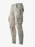 kkboxly  Slim Fit Multi Pocket Jeans, Men's Casual Street Style High Stretch Denim Cargo Pants