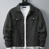 kkboxly Men's Ripped Lapel Pocket Casual Denim Jacket