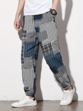 kkboxly  Patchwork Pattern, Men's Drawstring Sweatpants, Pocket Casual Comfy Jogger Pants, Mens Clothing For Spring Autumn