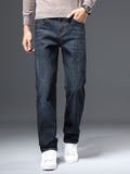 kkboxly  Men's Casual Regular Straight Leg Pants, Chic Semi-formal Jeans For Business