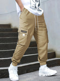 kkboxly  Tech Wear Multi Pocket Harem Pants, Men's Casual Stretch Waist Drawstring Cargo Pants