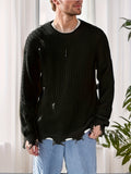 kkboxly  Plus Size Men's Ripped Sweater Fashion Causal Knit Pullover For Fall Winter, Men's Clothing