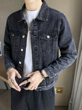 kkboxly  Chic Denim Jacket, Men's Casual Street Style Lapel Button Up Jacket Coat For Spring Fall