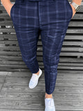 Men's Casual Plaid Button Pockets Slim Fit Lightweight Pants