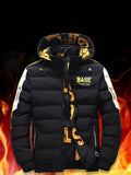 Men's Casual Printed Reversible Padded Coat, Chic Warm Hooded Jacket With Zipper Pockets For Fall Winter