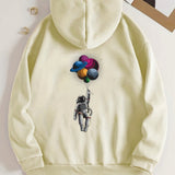 kkboxly  Cartoon Astronaut Pattern Zip Up Hoodie, Men's Casual Stretch Hooded Sweatshirt Sportswear