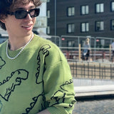 kkboxly  Dinosaur Print Plus Size Men's Casual Sweater Bottoming Wear For Spring /Autumn/winter