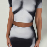 kkboxly  Y2K Sexy Two-piece Skirt Set, Mock Neck Crop Top & Bodycon Skirt Outfits, Women's Clothing