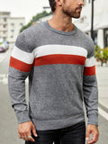 2025 kkboxly  Men Color Block Crew Neck Soft Casual Pullover Knitted Sweater Without Shirt