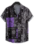 kkboxly  Paisley Print Men's Casual Short Sleeve Mismatch Shirt, Men's Shirt For Summer Vacation Resort