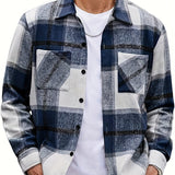 kkboxly  Big Plaid Pattern Men's Fashion Long Sleeve Button-down Shirt With Pocket Design, Men's Spring Fall Outdoor Streetwear