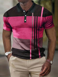 kkboxly  Men's Color Block Stripe Comfy Trendy Polo Shirt For Summer