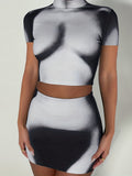 kkboxly  Y2K Sexy Two-piece Skirt Set, Mock Neck Crop Top & Bodycon Skirt Outfits, Women's Clothing